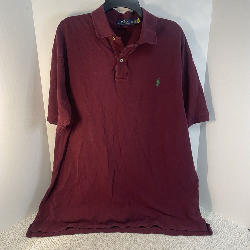 Polo Ralph Lauren Mens 2XLT Big & Tall Burgundy Pique Polo Shirt Short Sleeve